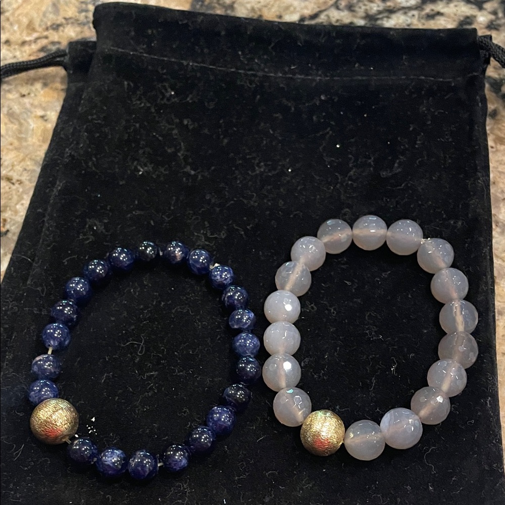 Elegant Blue and Gray Beaded Bracelet Set